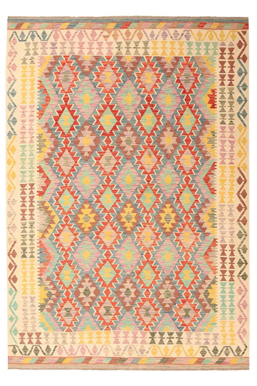 Fine Multicolor Diamond Kilim Rug, 304 × 209 cm — view 1