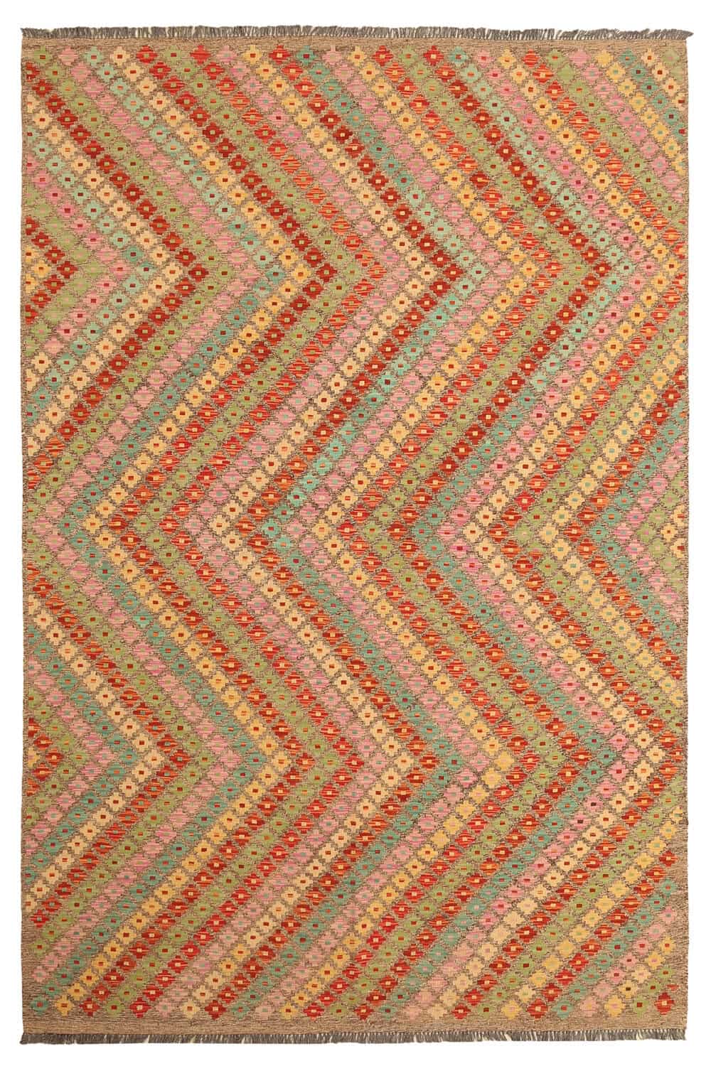 Multicolor Zigzag Kilim Rug, 305 × 206 cm — full view