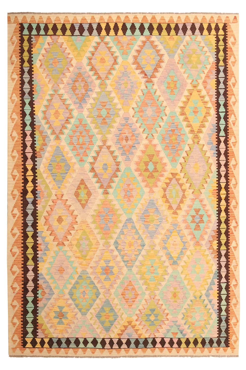 Pastel Kilim Rug with Dark Side Borders, 305 × 207 cm — view 1