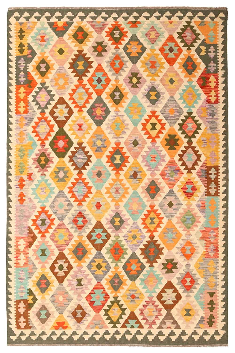Light Kilim Rug with Jagged Diamonds, 310 × 203 cm — view 1