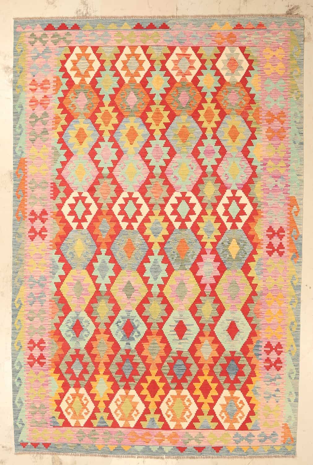 Pink and Red Diamond Kilim Rug, 310 × 203 cm — full view