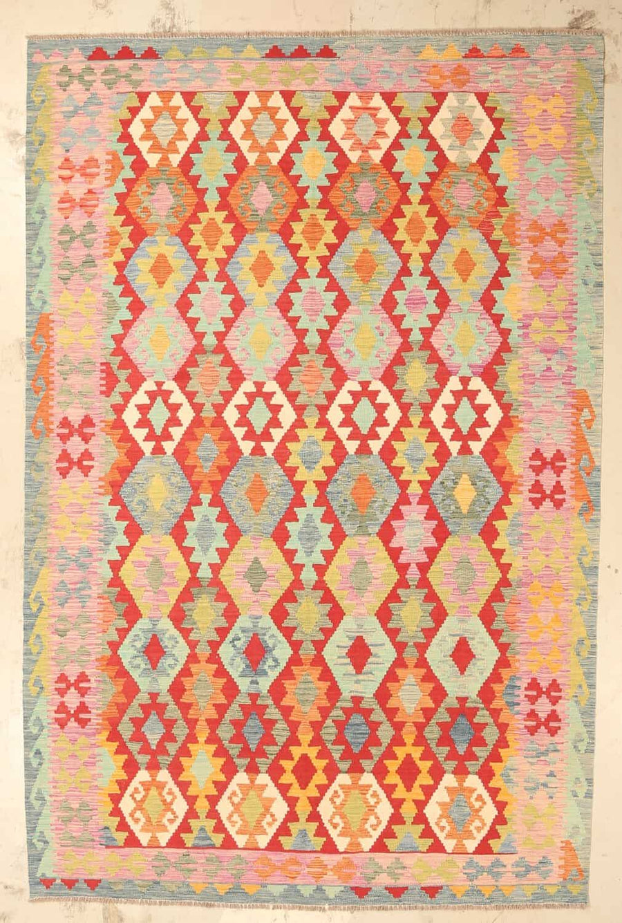 Pink and Red Diamond Kilim Rug, 310 × 203 cm — full view