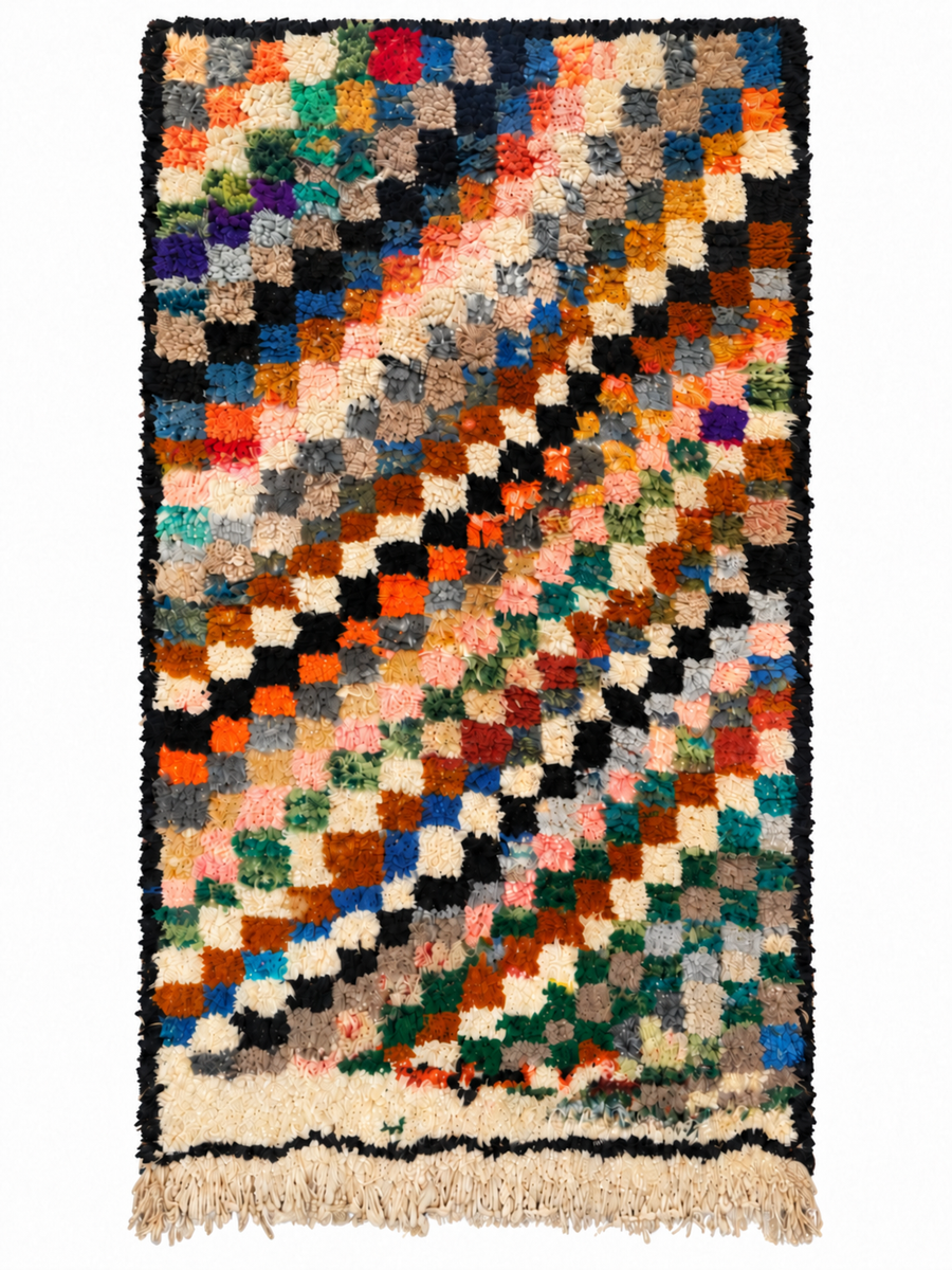 Full view of Colorful Vintage Moroccan Rug with Diagonal Checks, 174 × 105 cm.