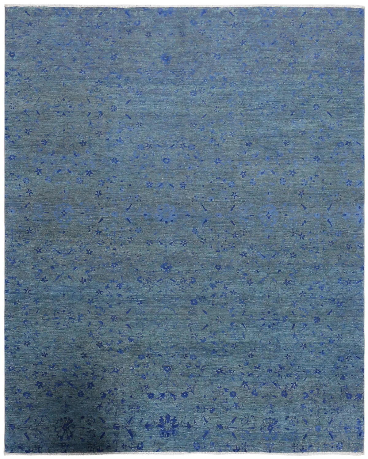Blue Afghan Rug with Delicate Ornamentation, 301 × 241 cm, overall view.