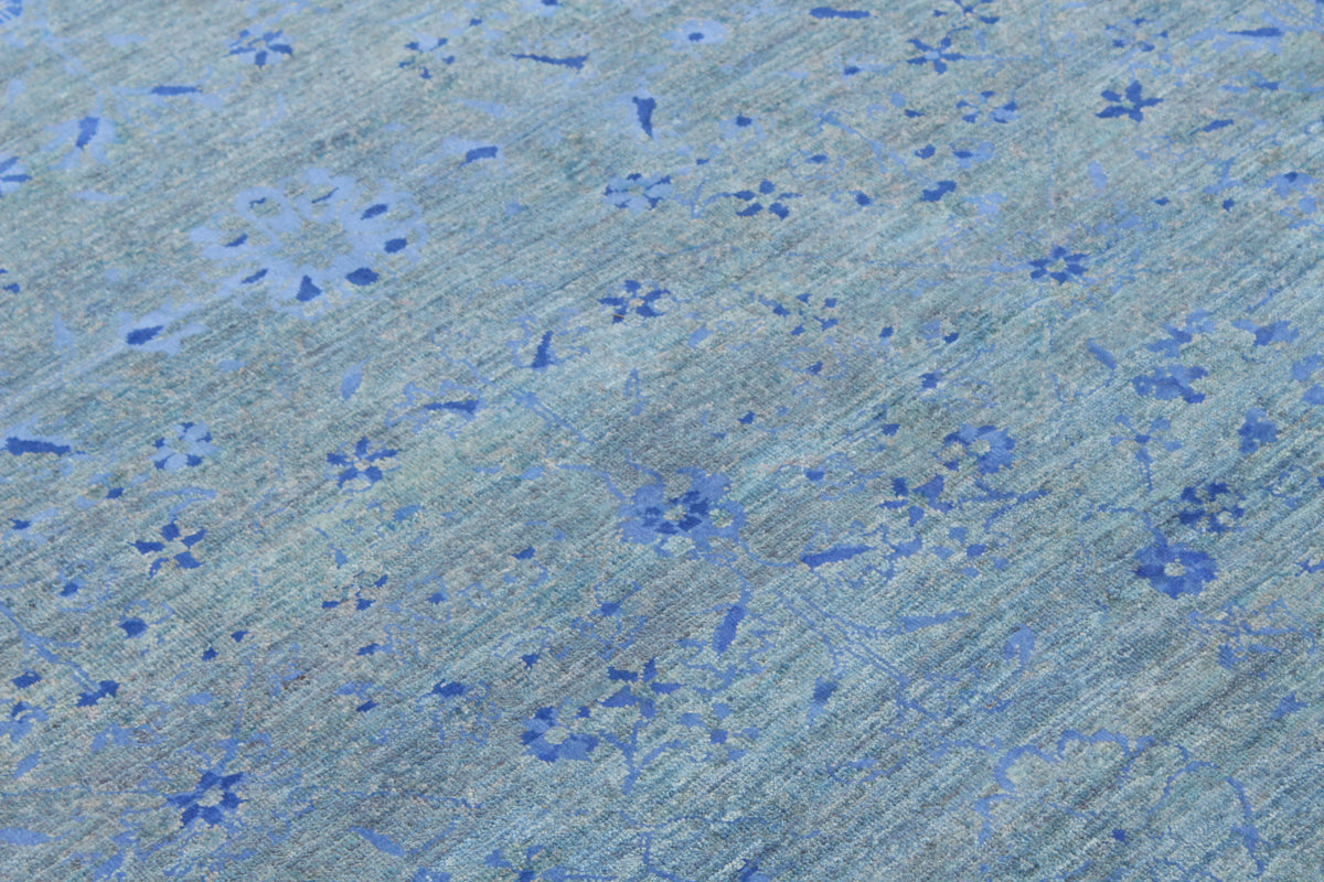 Blue Afghan Rug with Delicate Ornamentation, 301 × 241 cm, view 4.