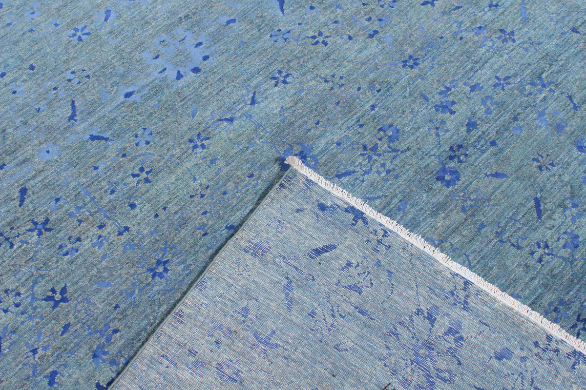 Blue Afghan Rug with Delicate Ornamentation, 301 × 241 cm, view 5.