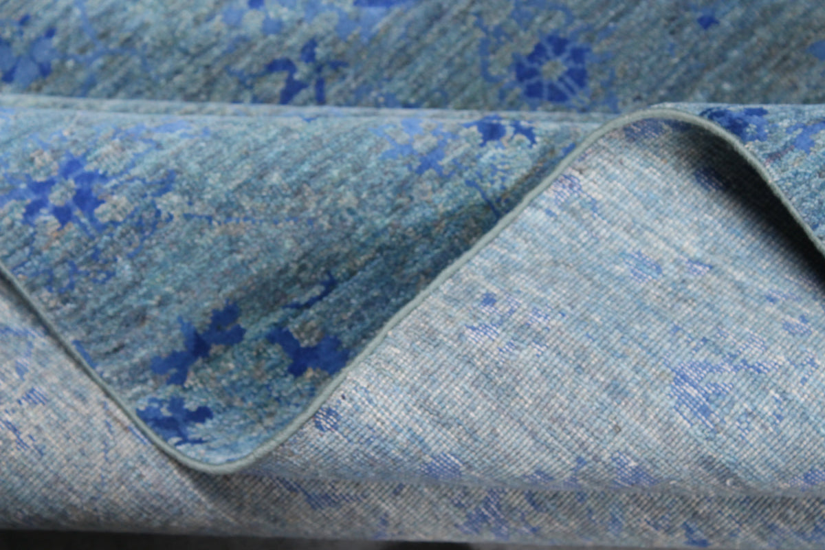 Blue Afghan Rug with Delicate Ornamentation, 301 × 241 cm, view 7.