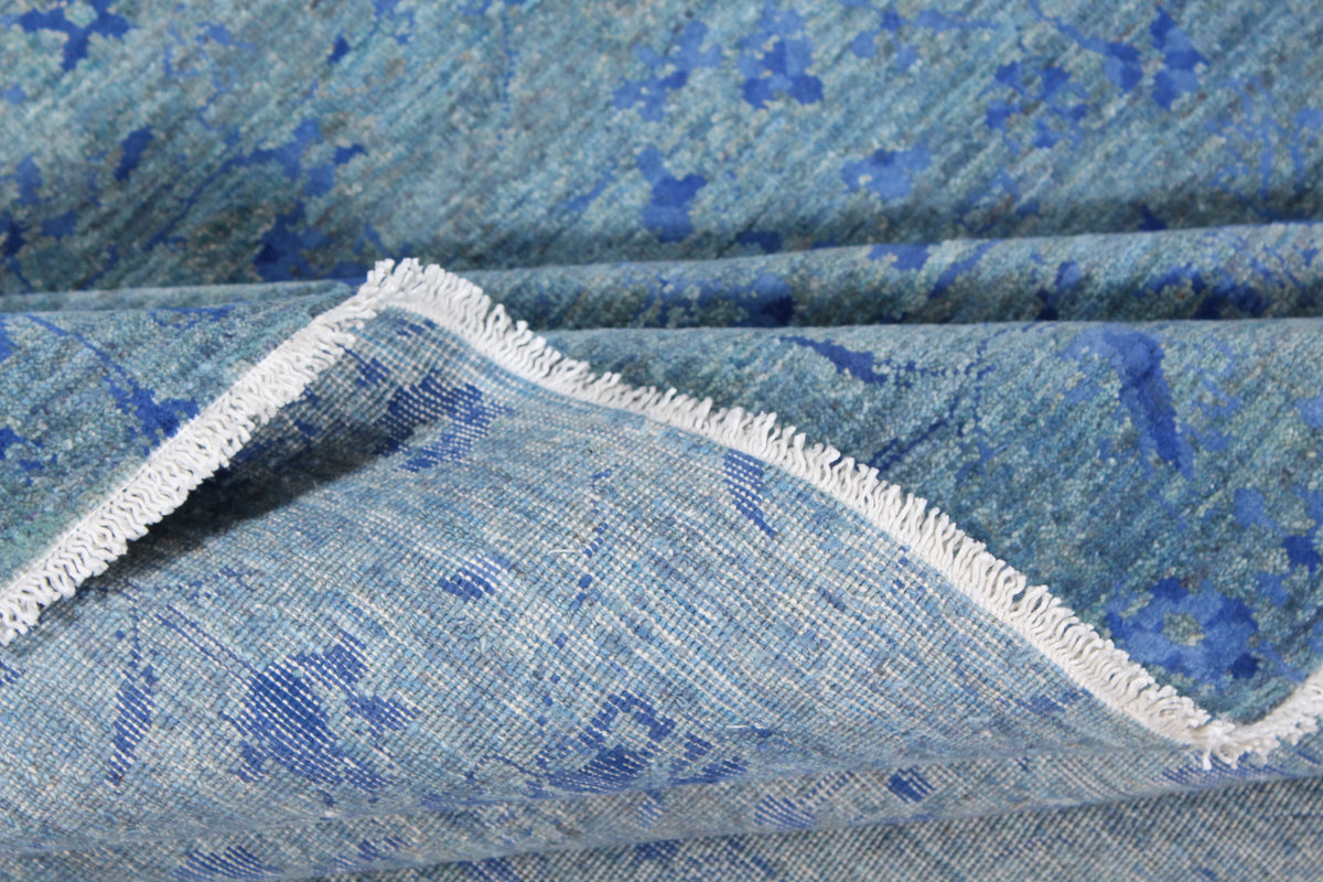 Blue Afghan Rug with Delicate Ornamentation, 301 × 241 cm, view 8.
