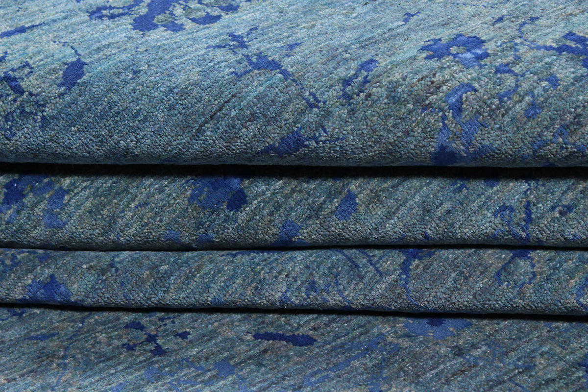 Blue Afghan Rug with Delicate Ornamentation, 301 × 241 cm, view 9.