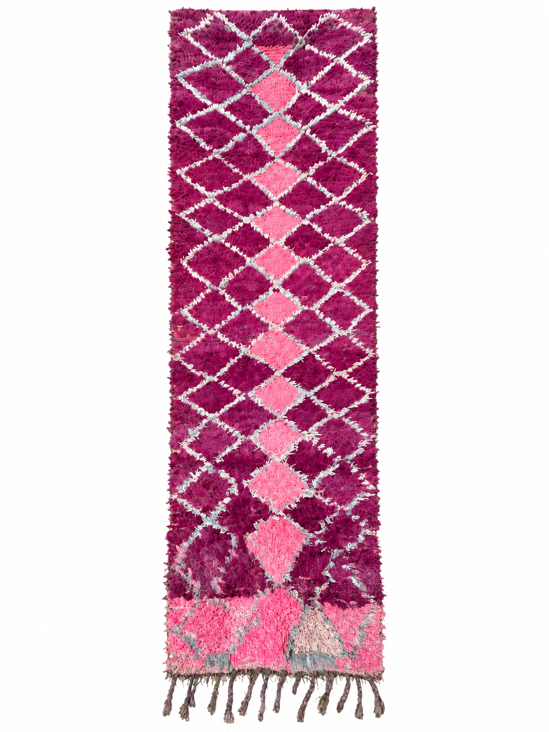 Pink Vintage Moroccan Runner with Light Diamonds, 440 × 103 cm.