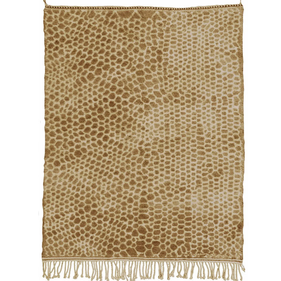 Front view of Mrirt wool rug, beige-brown ground with a fine dark grid