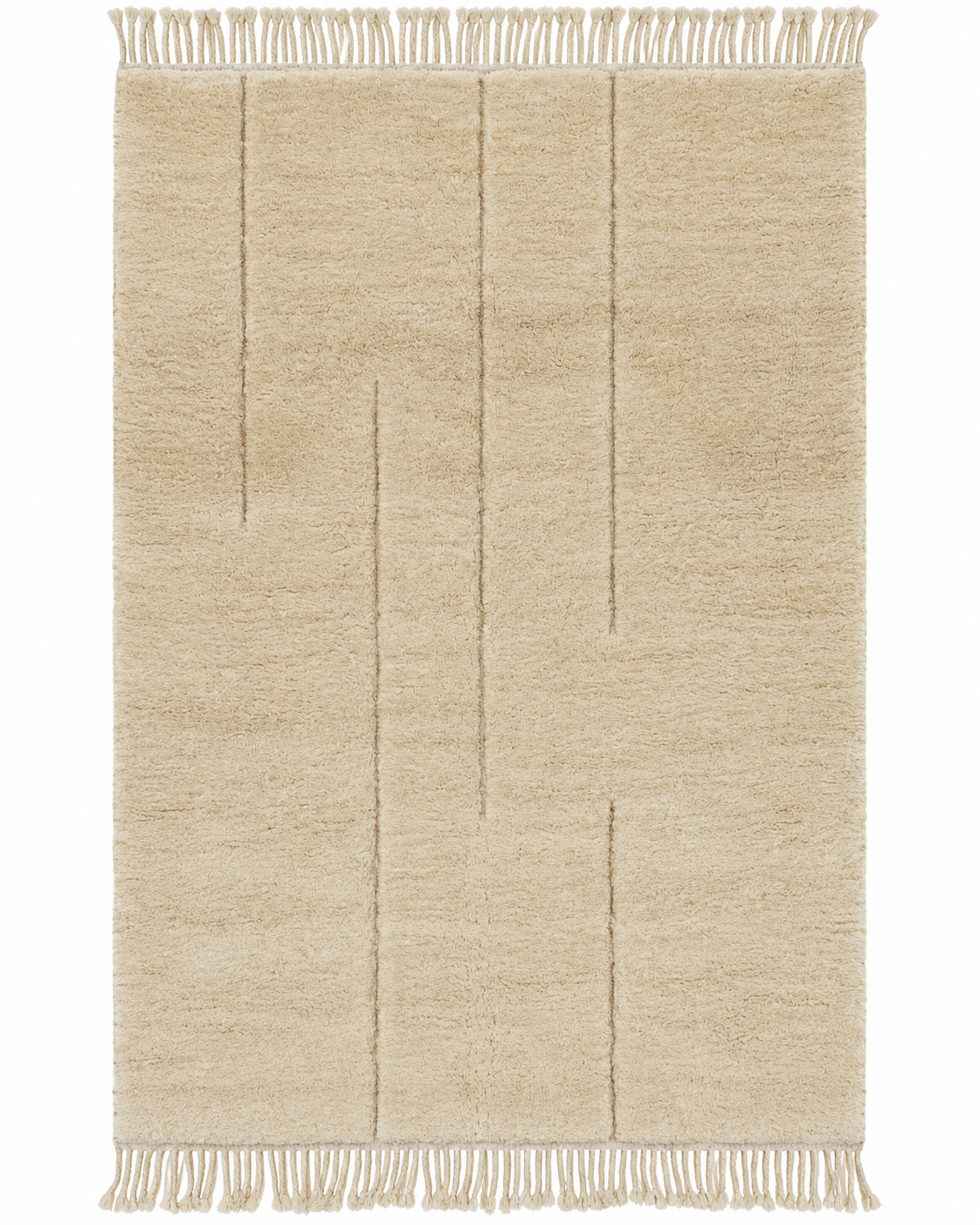 Cream Mrirt Wool Rug with Raised Lines, 300 × 200 cm.