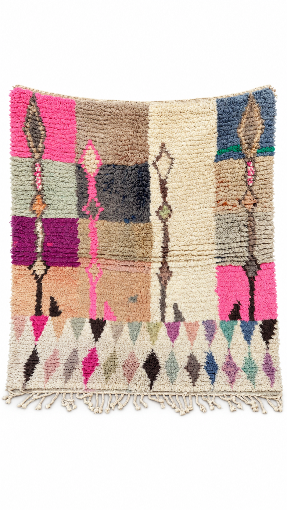 Square Cream Moroccan Rug with Colorful Blocks, 154 × 154 cm.