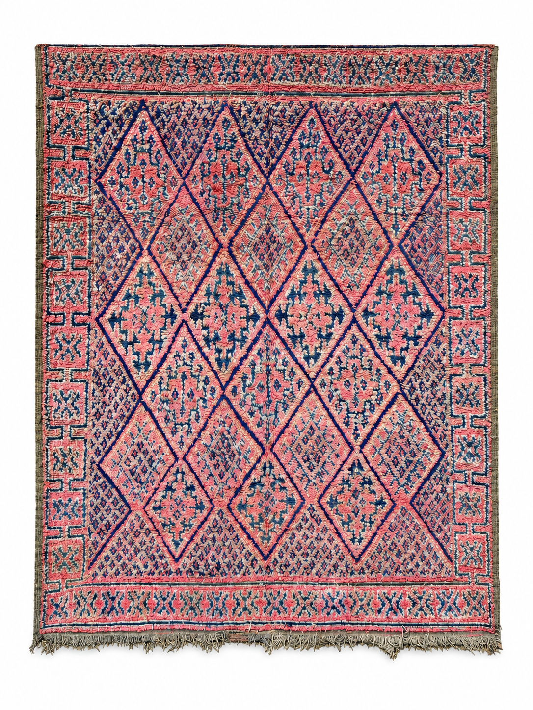 Pink and Gray Vintage Moroccan Rug with Dark Diamonds, 274 × 216 cm.