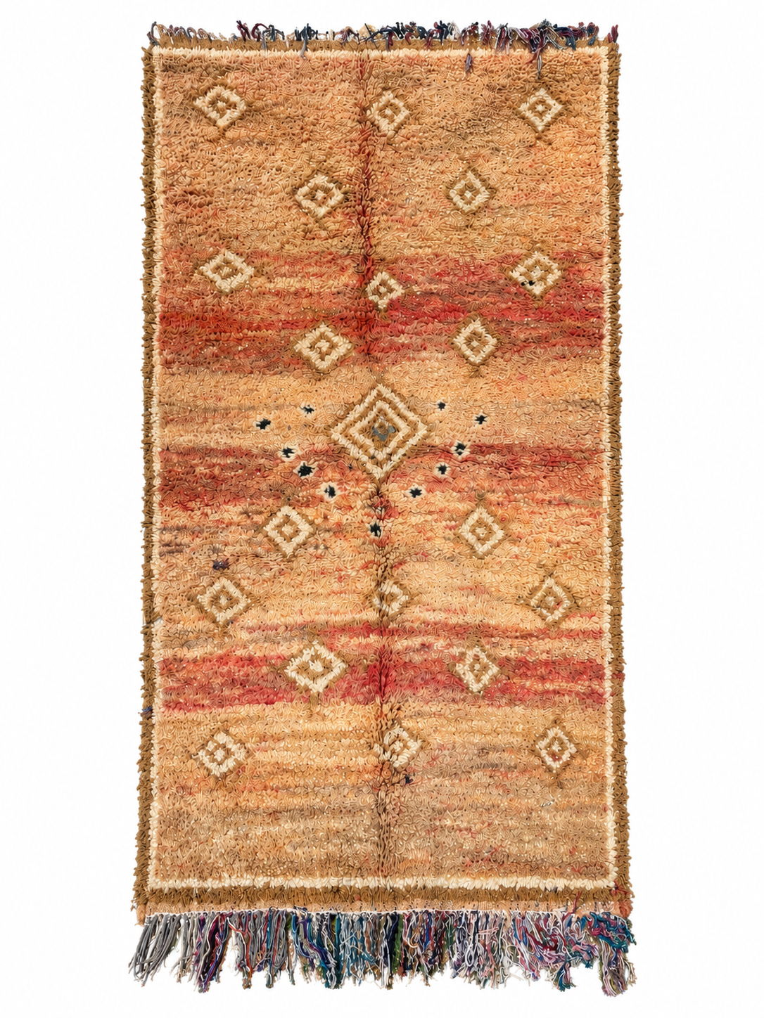 Beige and Rust Vintage Moroccan Rug with Small Diamonds, 240 × 126 cm.