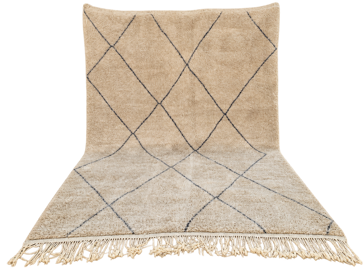 Detail of Taupe and Gray Moroccan Wool Rug with Diamonds, 320 × 230 cm.