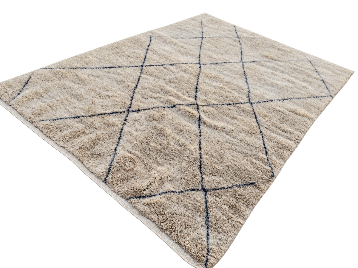Detail of Taupe and Gray Moroccan Wool Rug with Diamonds, 320 × 230 cm.