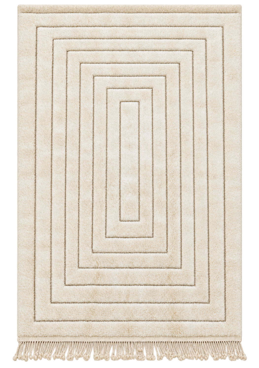 Natural White Mrirt Wool Rug with Rectangle Relief, 313 × 220 cm.