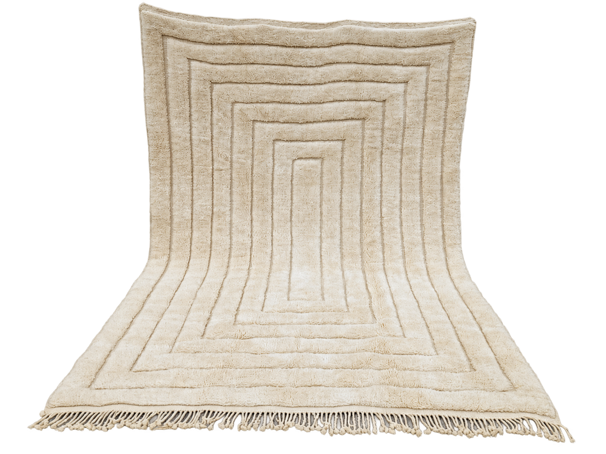 Detail of Natural White Mrirt Wool Rug with Rectangle Relief, 313 × 220 cm.