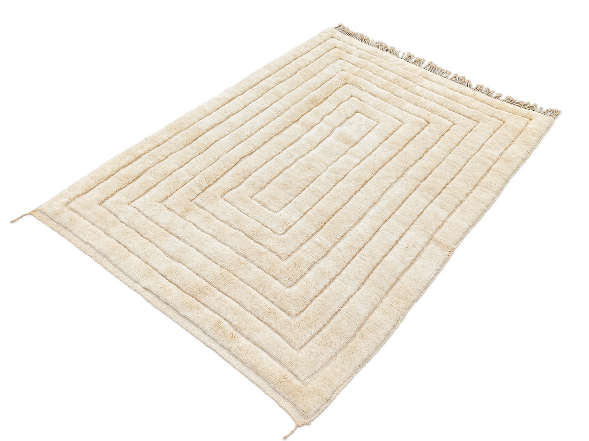Detail of Natural White Mrirt Wool Rug with Rectangle Relief, 313 × 220 cm.