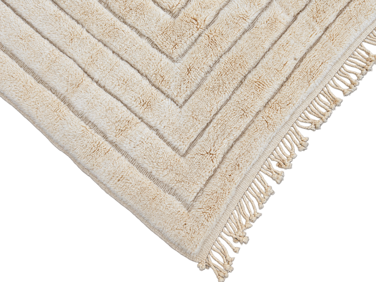 Detail of Natural White Mrirt Wool Rug with Rectangle Relief, 313 × 220 cm.