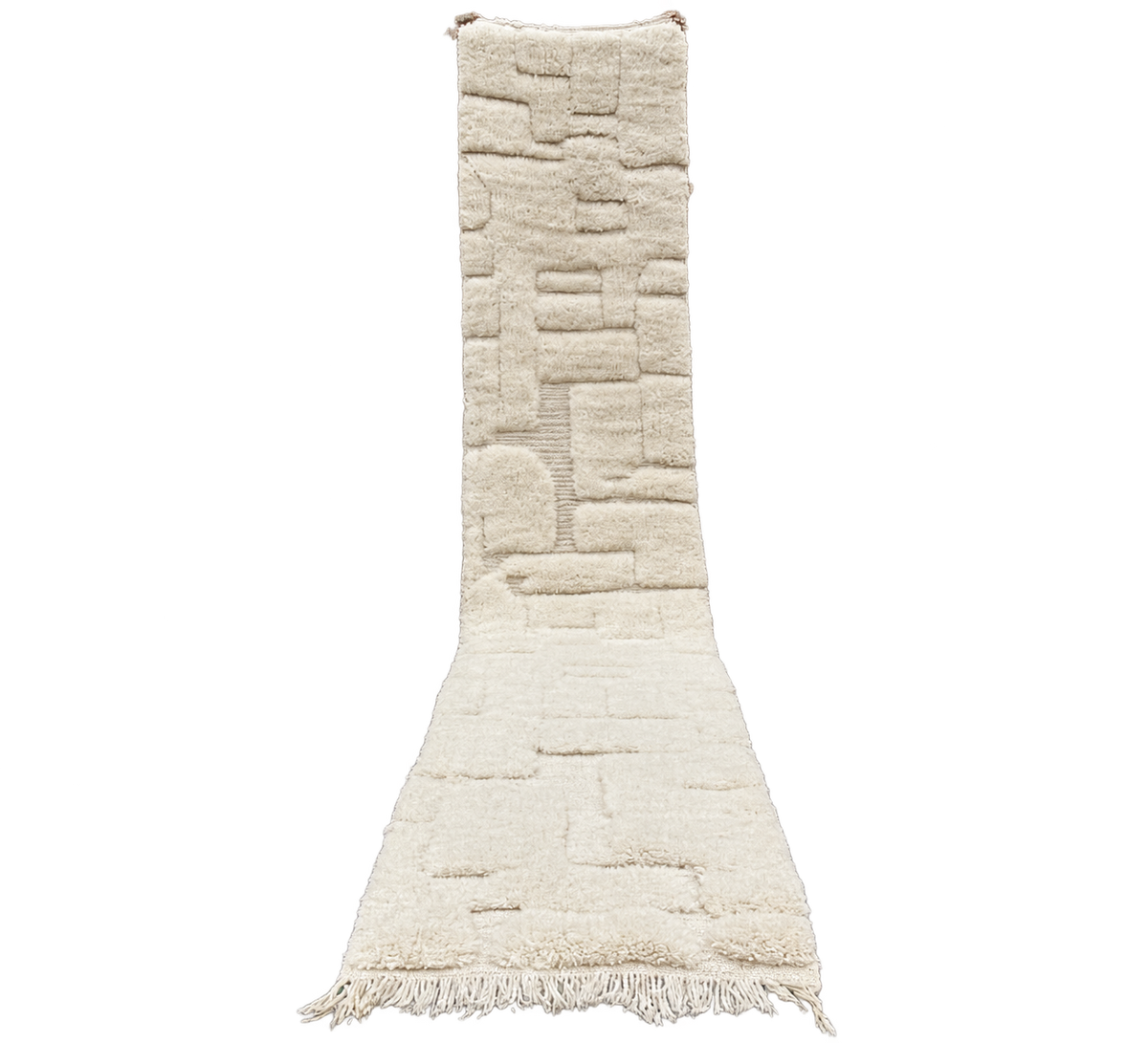 Detail of Natural White Moroccan Runner with Relief Pattern, 445 × 78 cm.