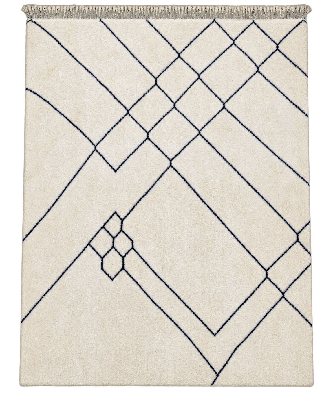 Natural White Beni Ourain Rug with Black Lines, 303 × 255 cm.