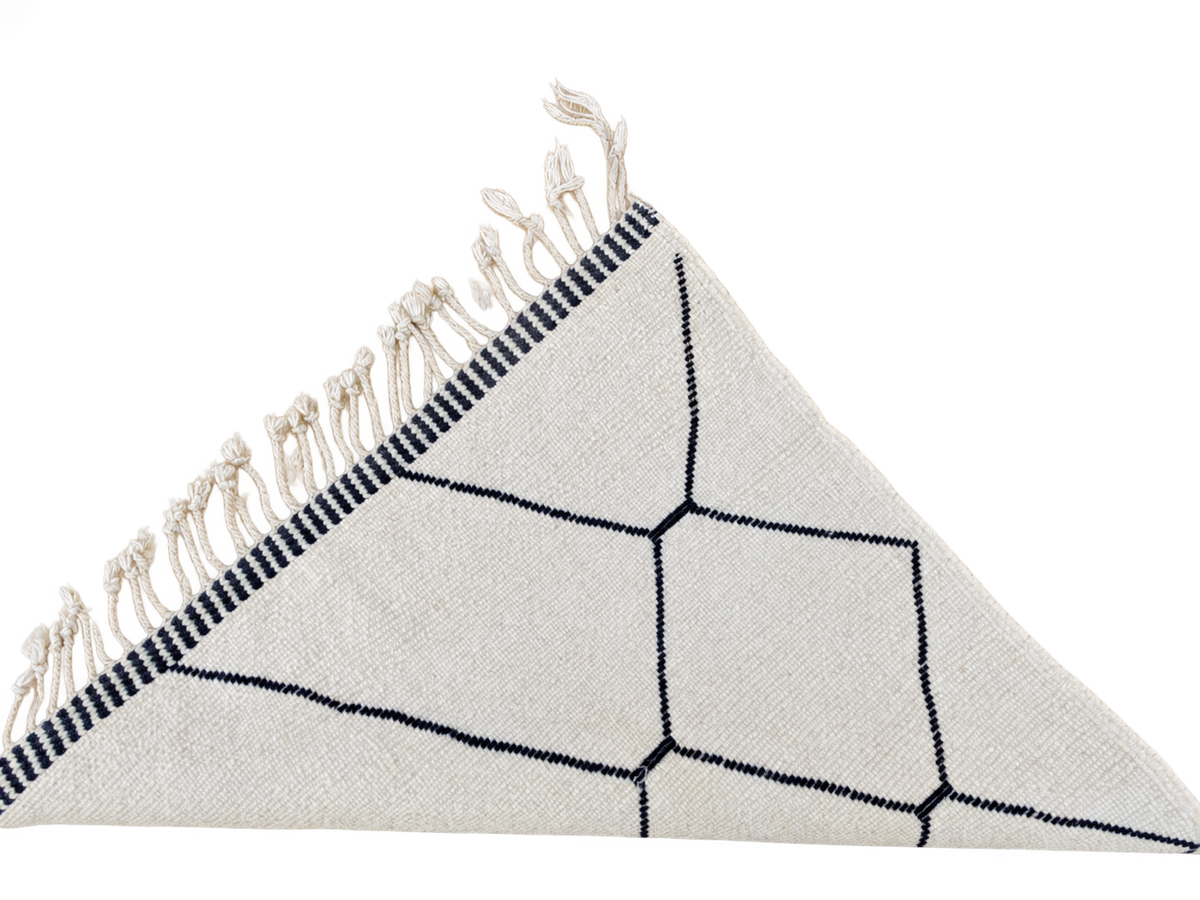 Detail of Natural White Beni Ourain Rug with Black Lines, 303 × 255 cm.