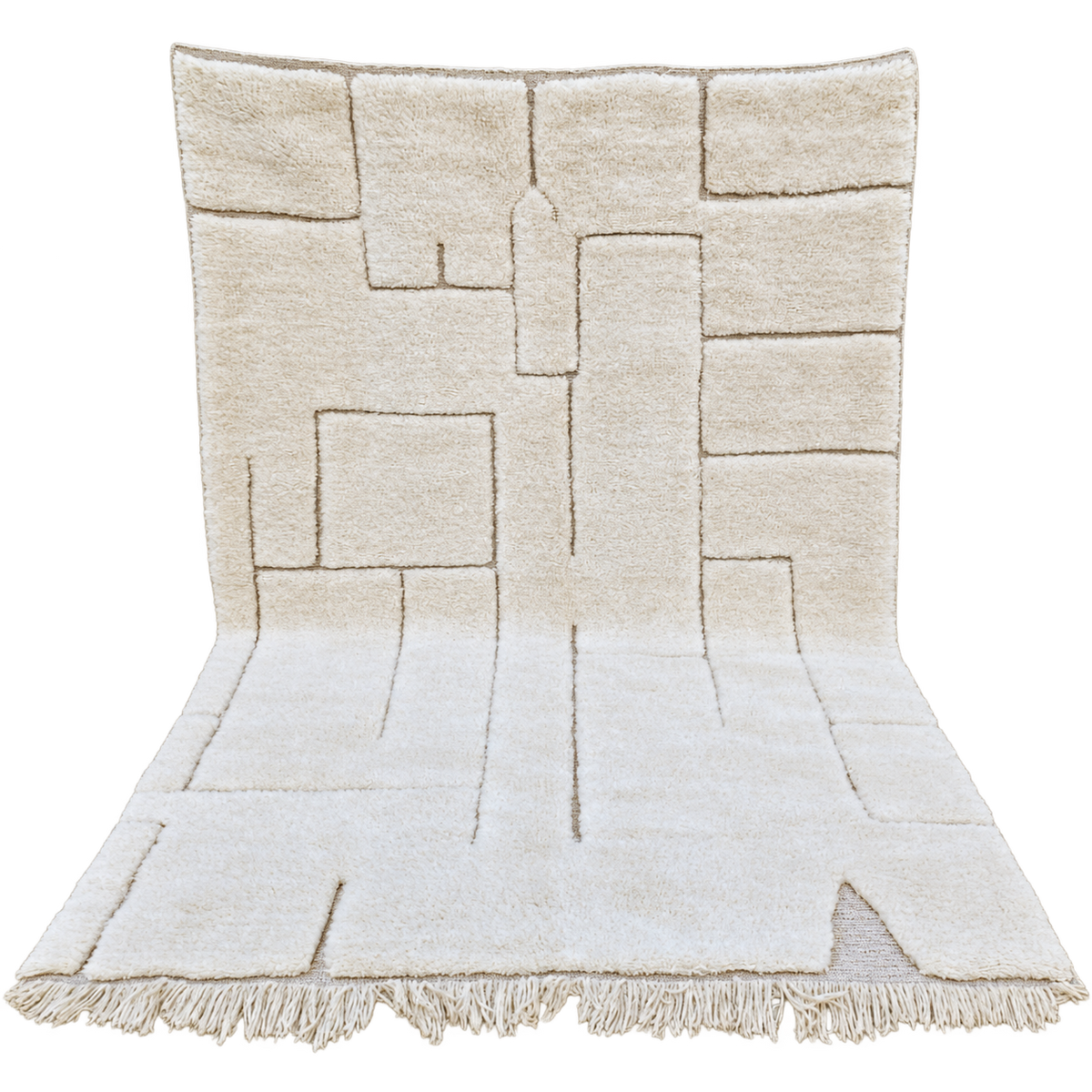 Detail of Cream and Taupe Beni Ourain Rug with Raised Lines, 311 × 207 cm.