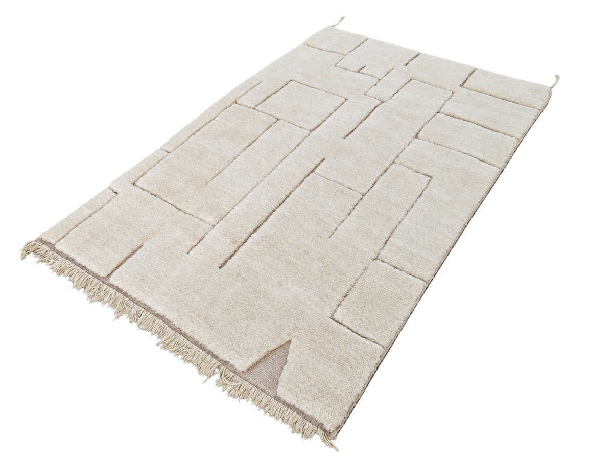 Detail of Cream and Taupe Beni Ourain Rug with Raised Lines, 311 × 207 cm.