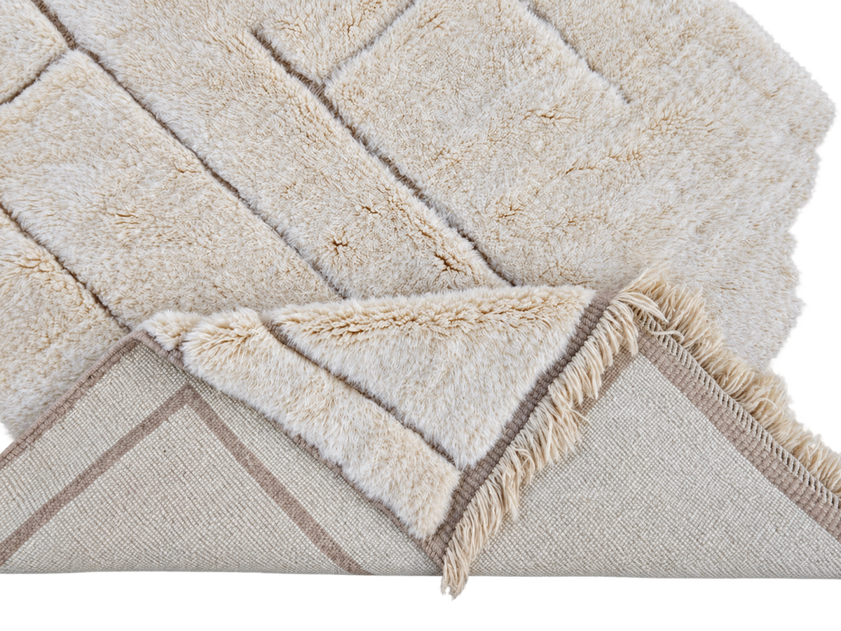Detail of Cream and Taupe Beni Ourain Rug with Raised Lines, 311 × 207 cm.