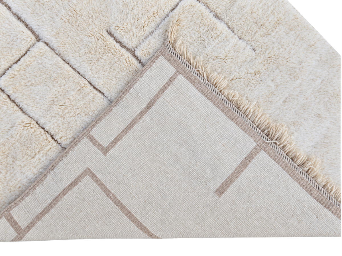 Detail of Cream and Taupe Beni Ourain Rug with Raised Lines, 311 × 207 cm.