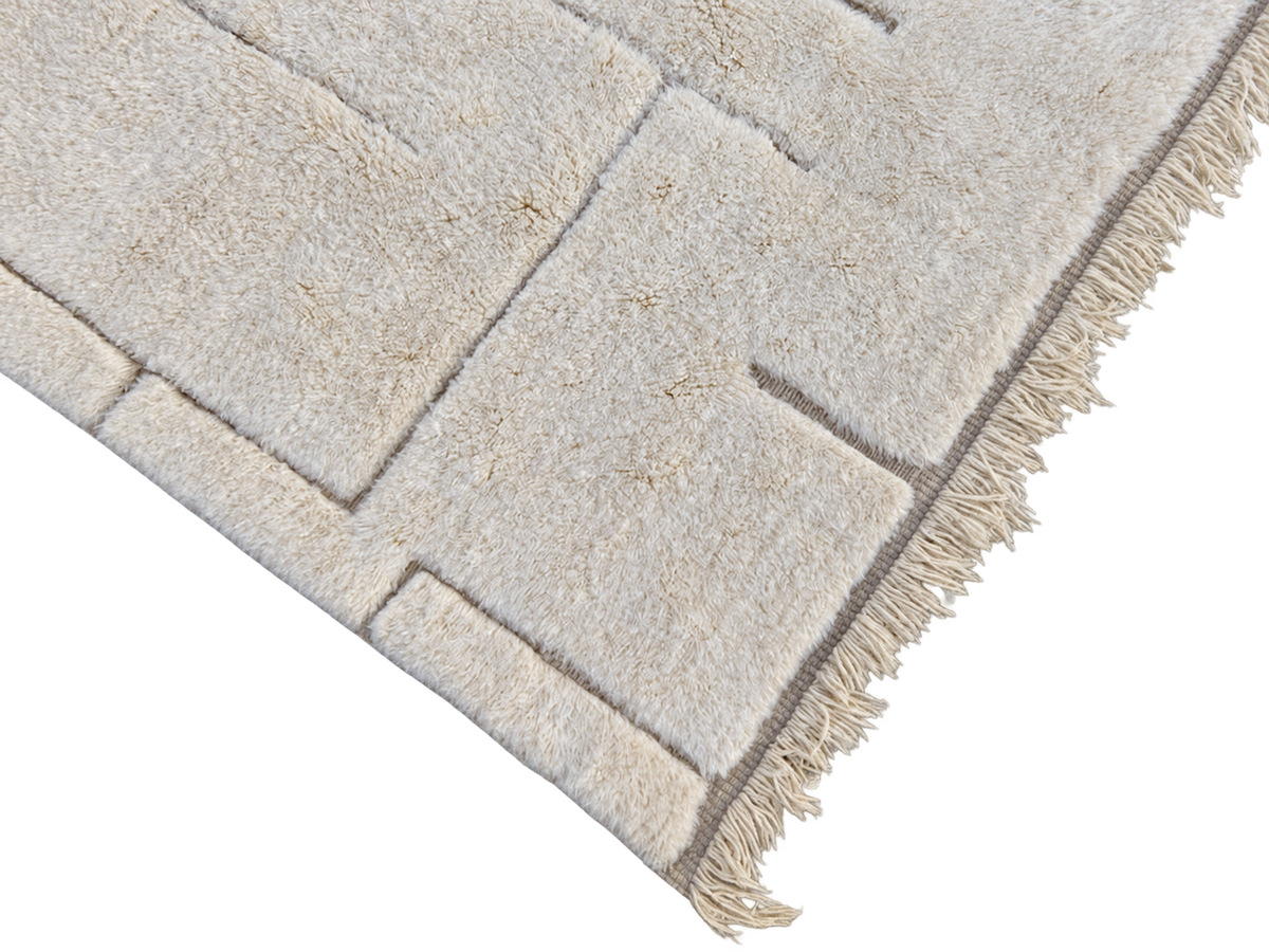 Detail of Cream and Taupe Beni Ourain Rug with Raised Lines, 311 × 207 cm.