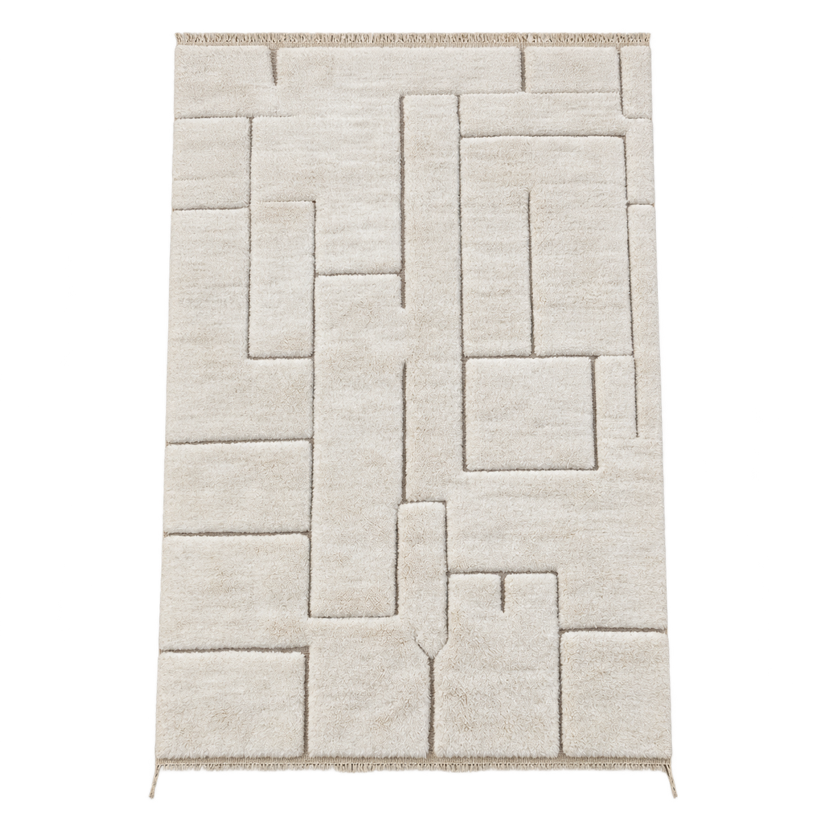 Cream and Taupe Beni Ourain Rug with Raised Lines, 311 × 207 cm.