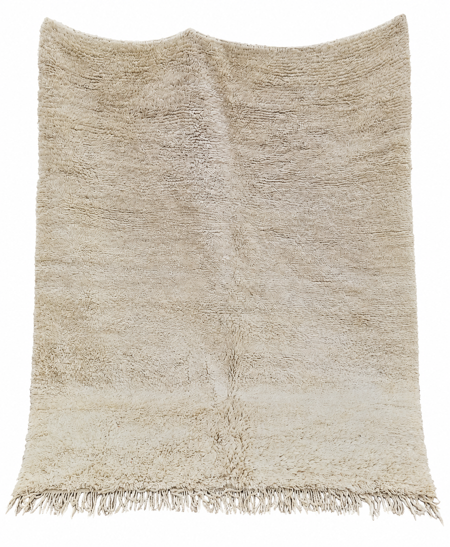 Full view of Cream Moroccan Rug with Subtle Pile Texture, 234 × 210 cm.