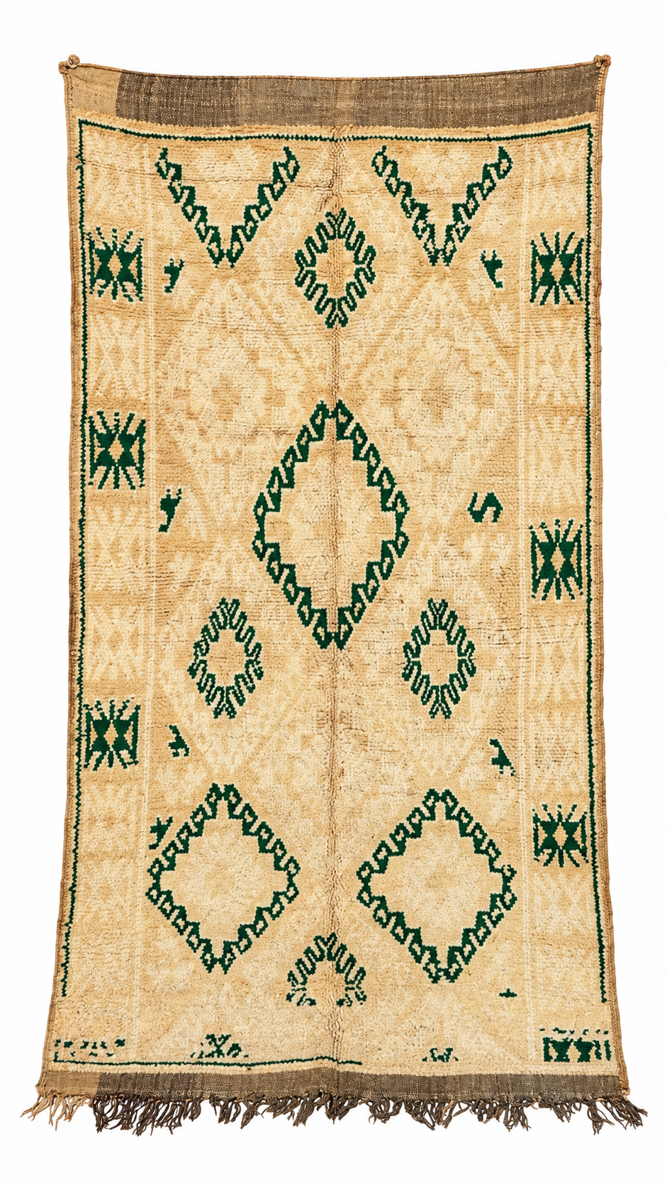 Beige Moroccan Rug with Green Motifs, 320 × 170 cm.