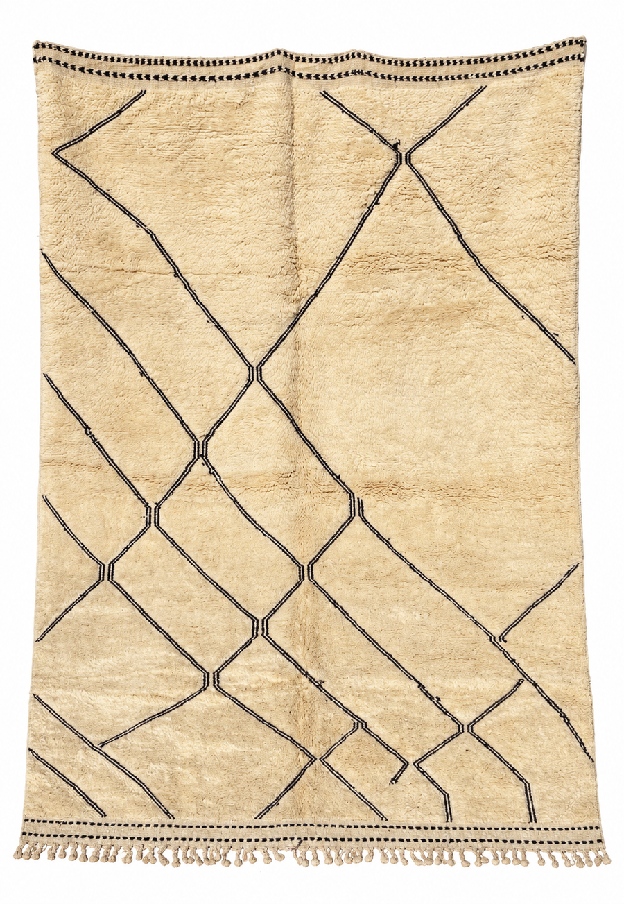 Cream Beni Ourain Rug with Fine Black Lines, 315 × 218 cm.