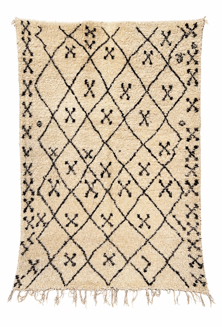 Cream Beni Ourain Rug with Diamonds and Small Symbols, 250 × 170 cm.