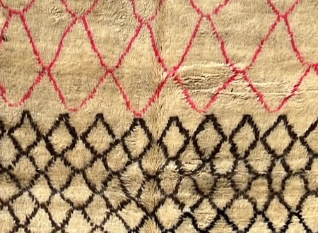 Detail of Cream Moroccan Rug with Black and Pink Diamonds, 290 × 190 cm.