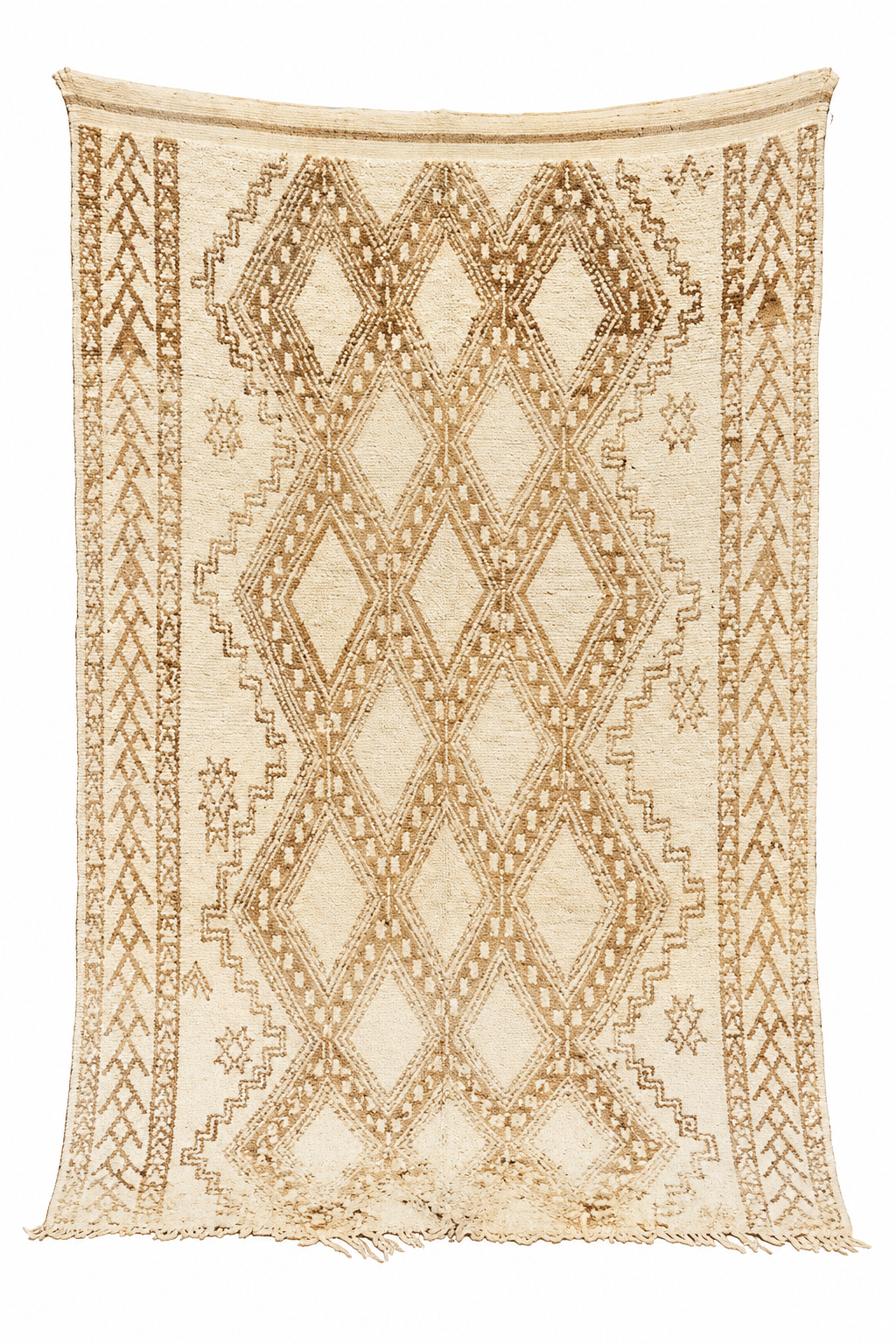 Cream Moroccan Rug with Taupe Diamonds, 254 × 170 cm.