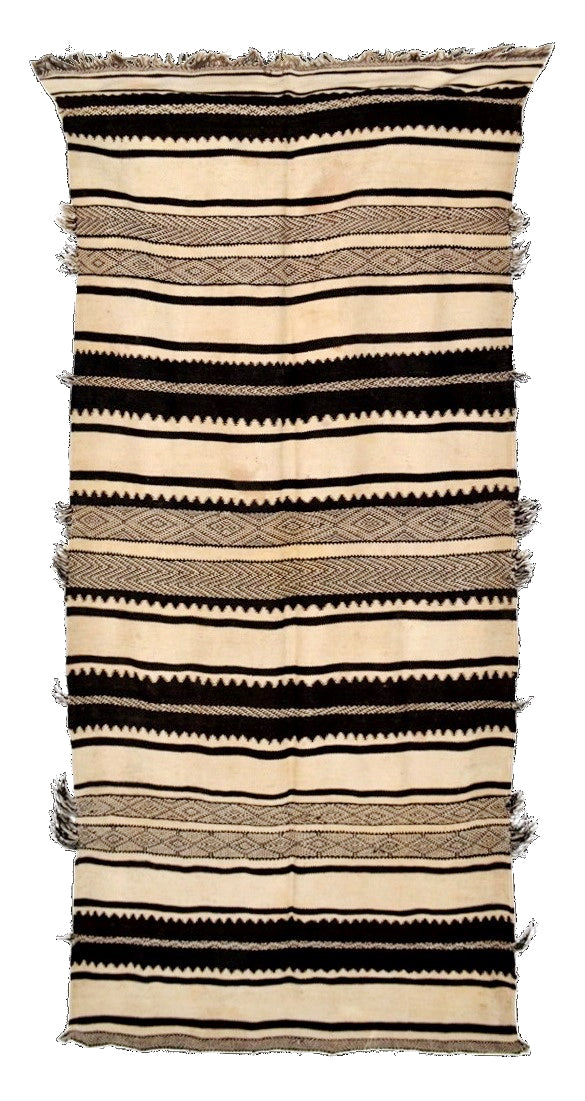 K05 Cream and Black Vintage Moroccan Kilim, 340 × 135 cm — view 1