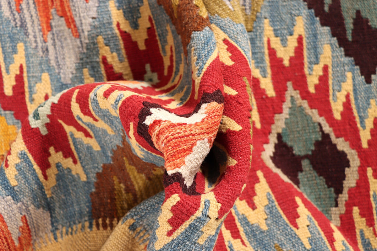 Yellow Kilim Runner with Colorful Diamonds, 302 × 83 cm — detail 3
