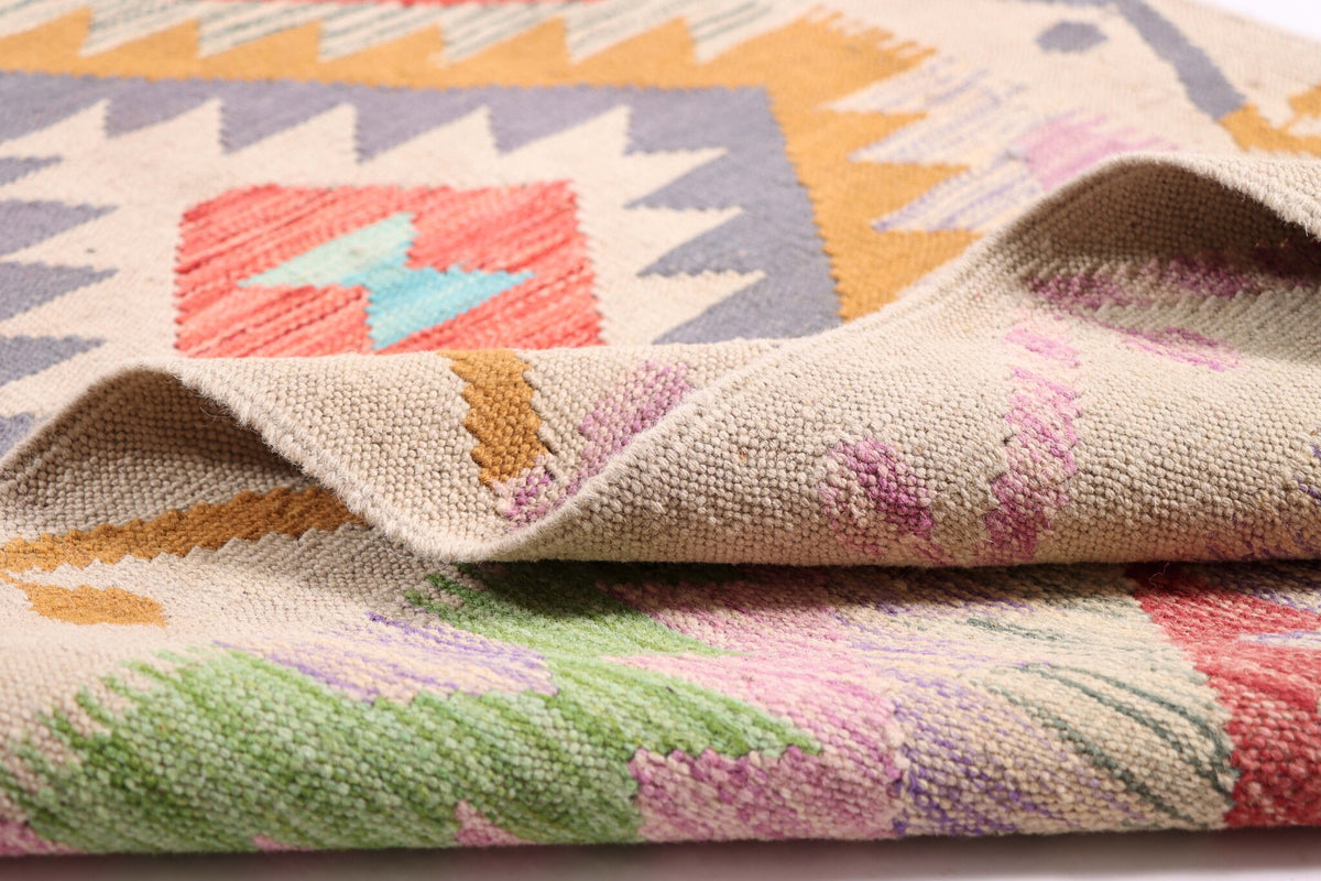 Light Kilim Runner with Colorful Diamonds, 302 × 80 cm — detail 4