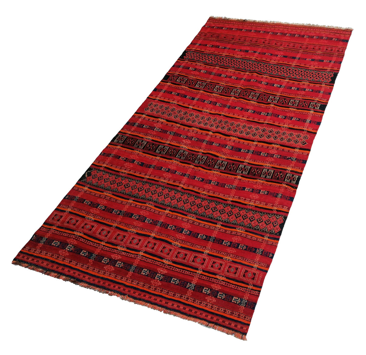 Large Red and Black Striped Kilim Rug, 360 × 171 cm — detail 2