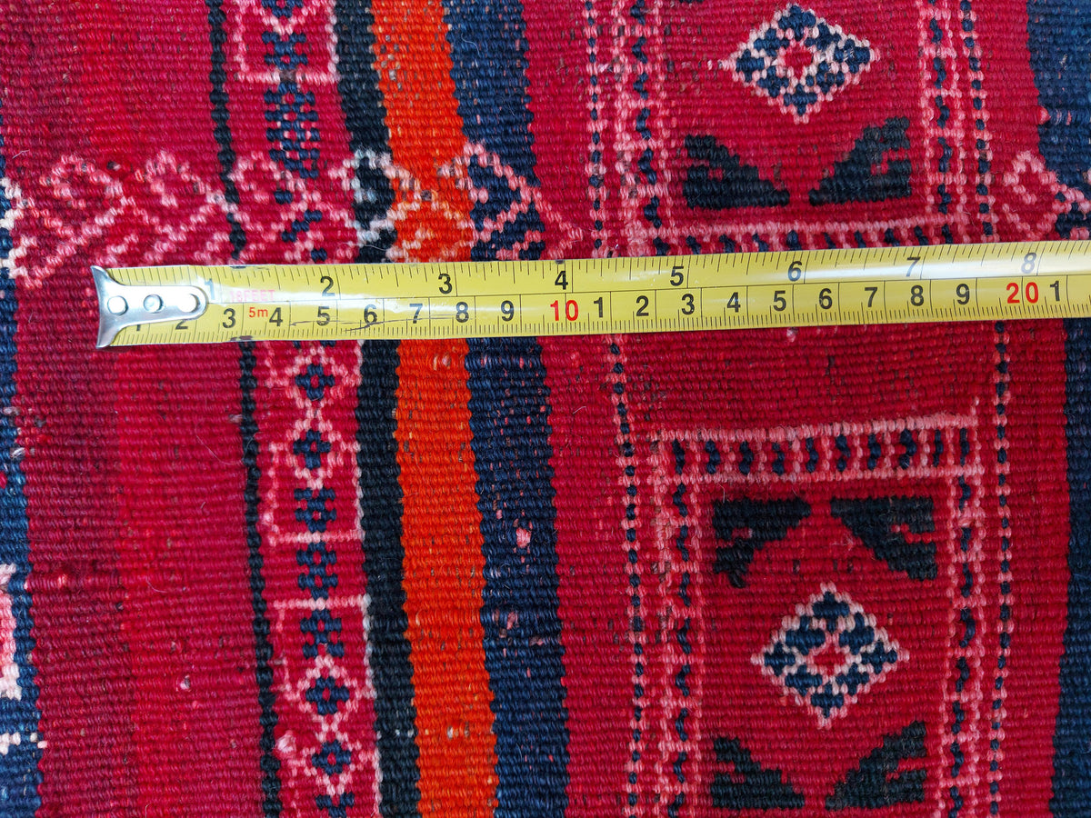 Large Red and Black Striped Kilim Rug, 360 × 171 cm — detail 7