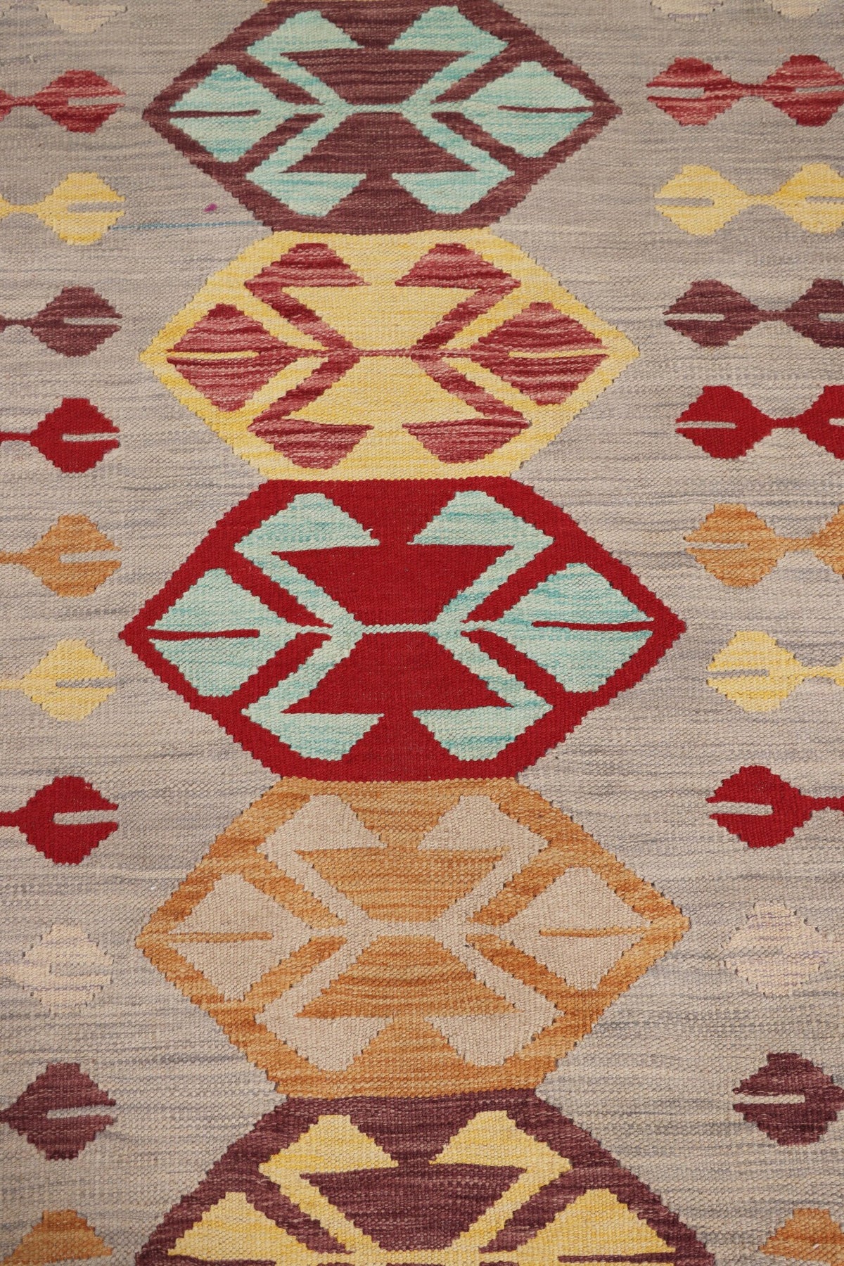 Gray Kilim Runner with Colorful Medallions, 246 × 80 cm — detail 2