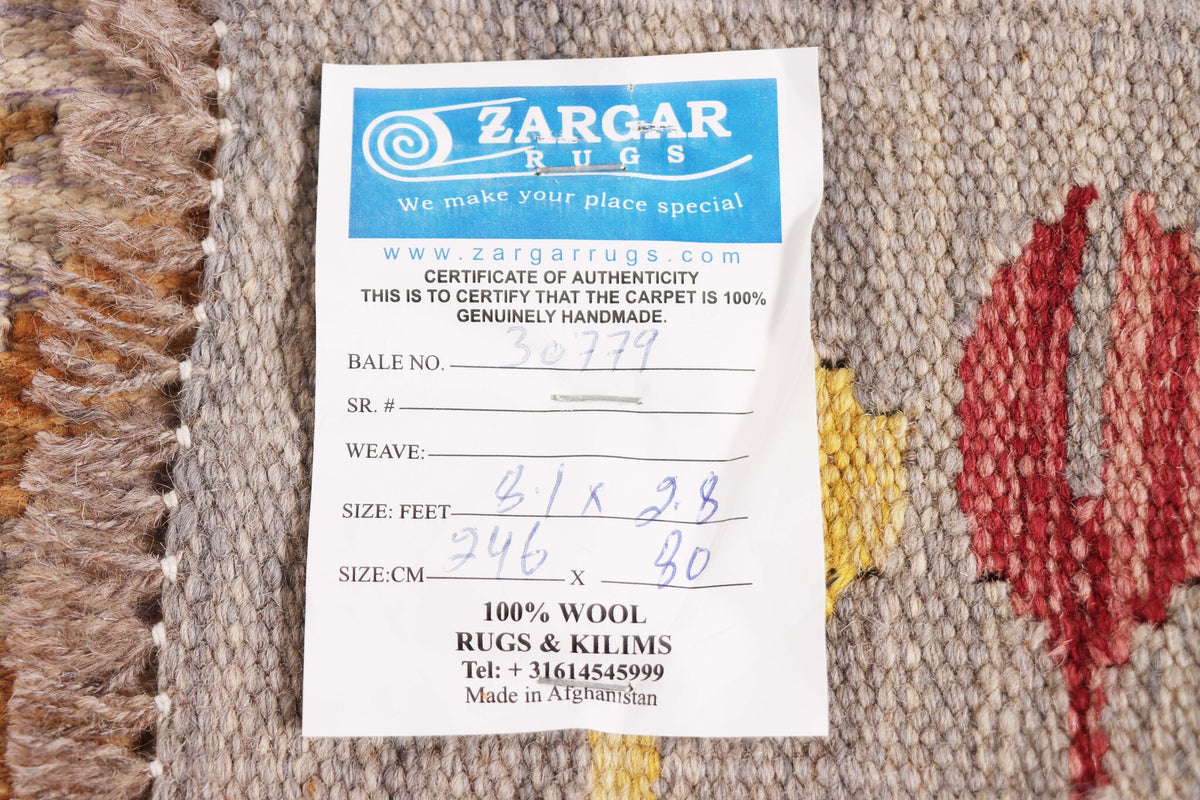 Gray Kilim Runner with Colorful Medallions, 246 × 80 cm — detail 4