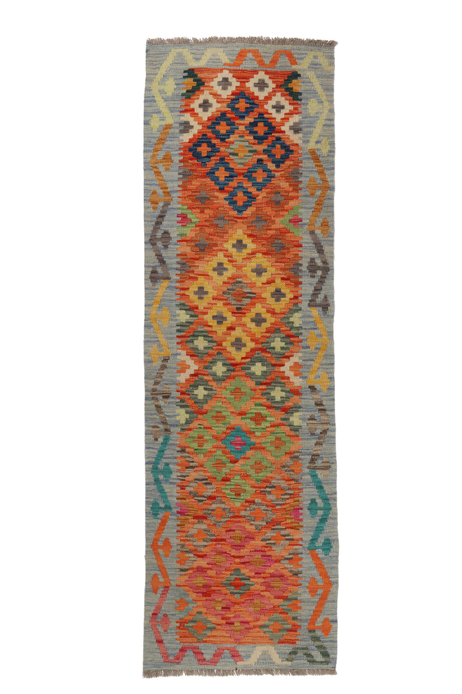 Orange and Blue Diamond Kilim Runner, 200 × 62 cm — full view