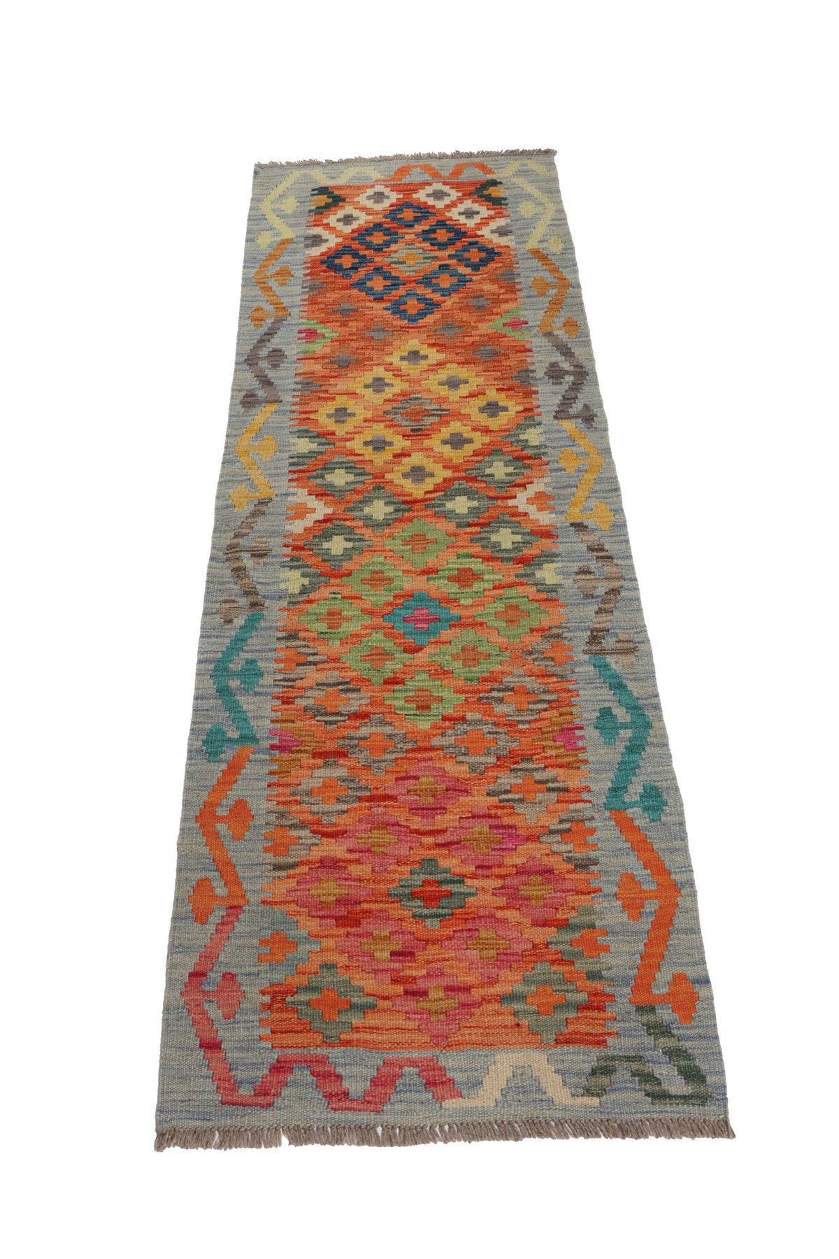 Orange and Blue Diamond Kilim Runner, 200 × 62 cm — detail 1
