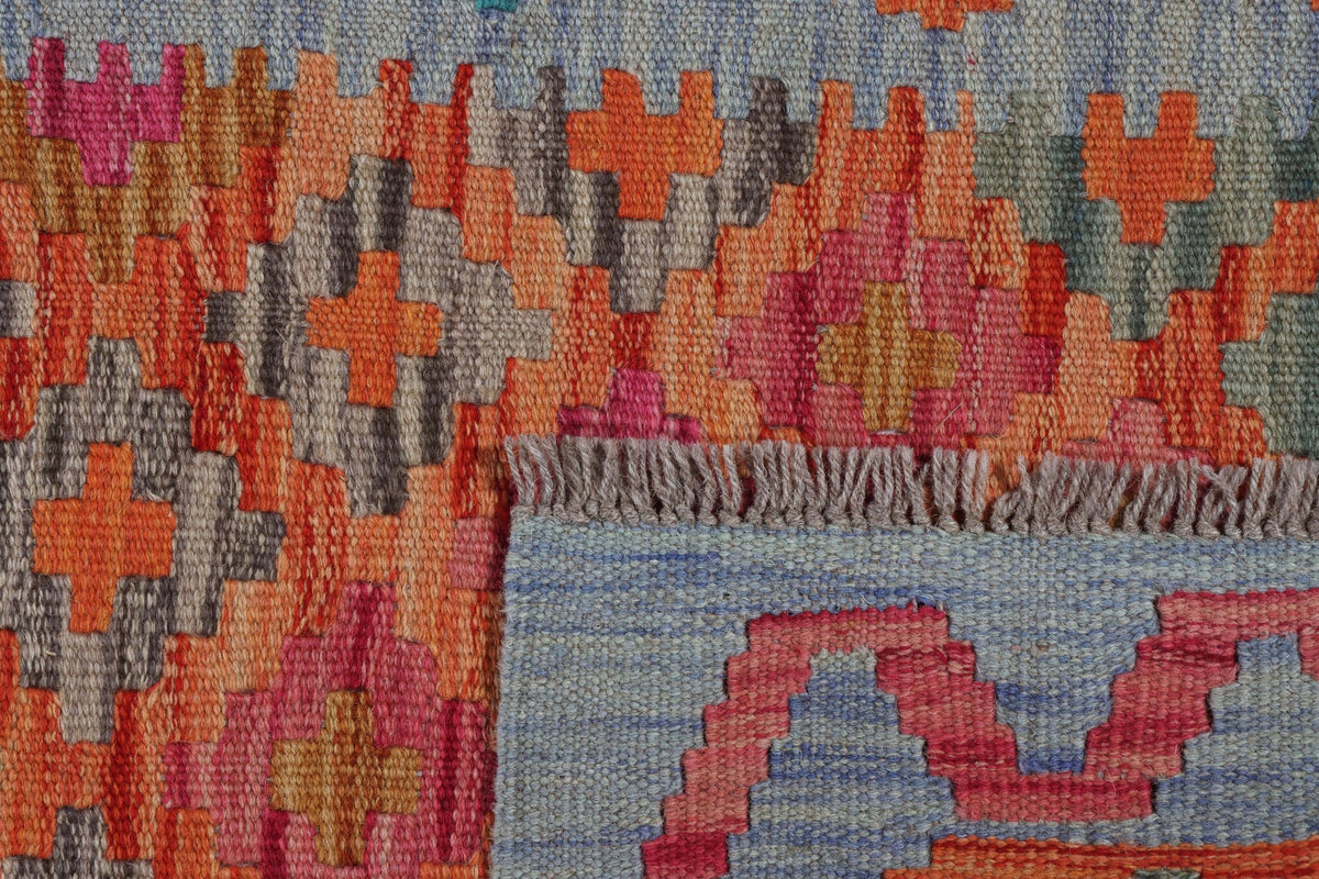 Orange and Blue Diamond Kilim Runner, 200 × 62 cm — detail 2